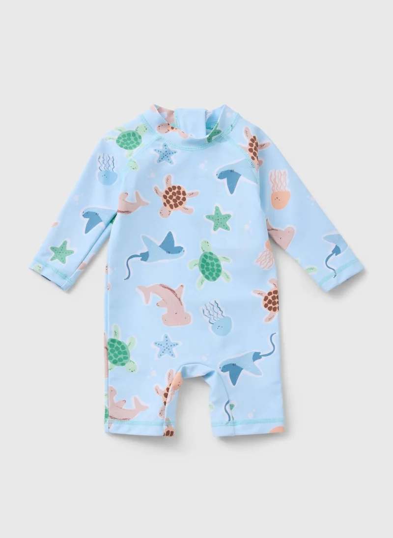 ماتلان Baby Blue Sea Print Surf Suit